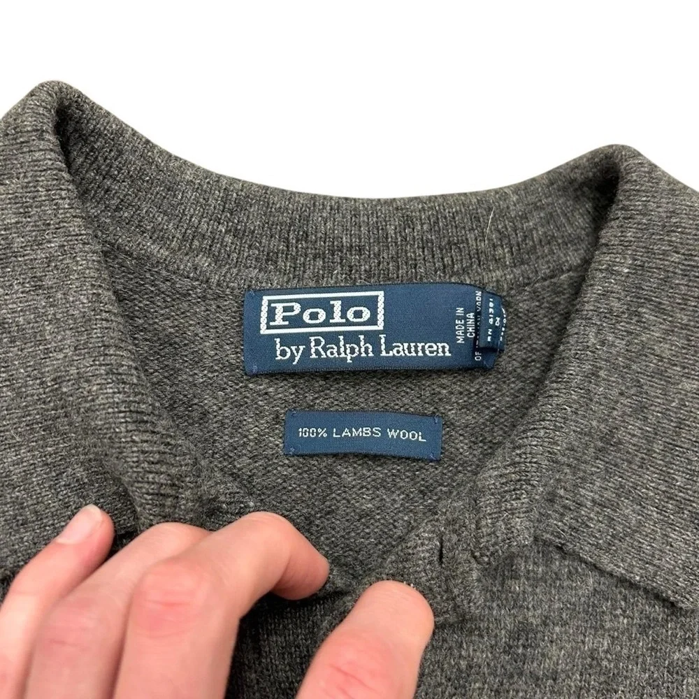 Polo Ralph Lauren Lambs Wool Polo Pullover Knit Sweater Men’s Large Gray Vintage